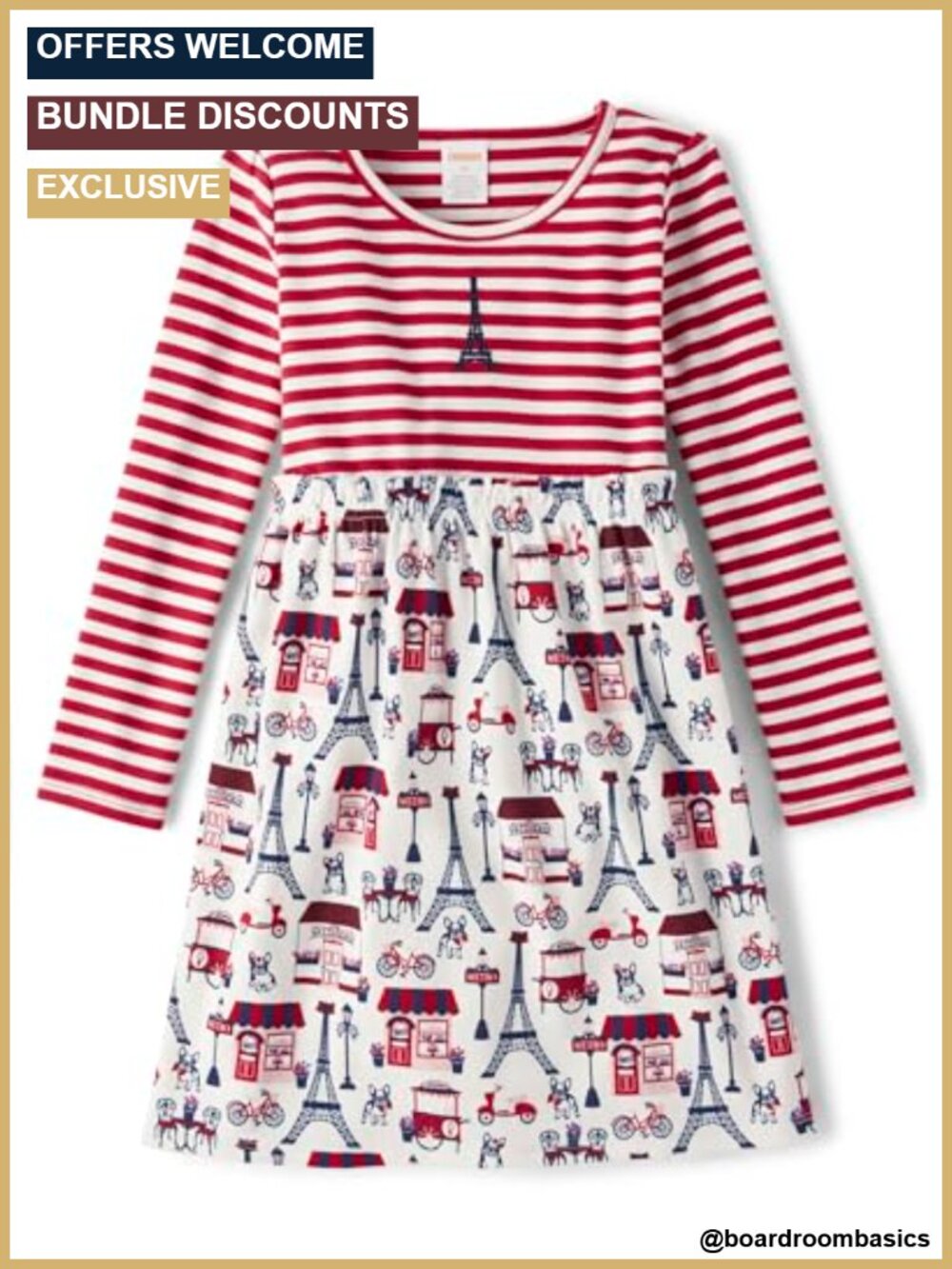 Girls Long Sleeve Fit and Flare Dress Rib-Knit Cotton Pullover